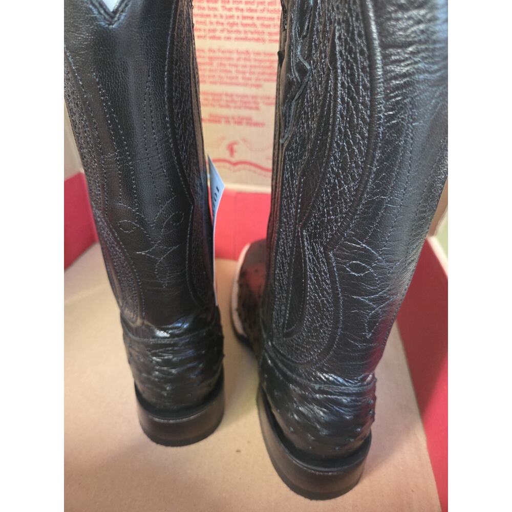 Ferrini Full Quill Ostrich Square Toe Cowboy Mens Black Dress Boots US8.5 - Picture 6 of 11